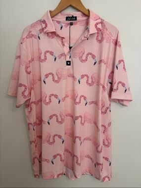 Bad Birdie Pink Flamingo Print Polo Shirt